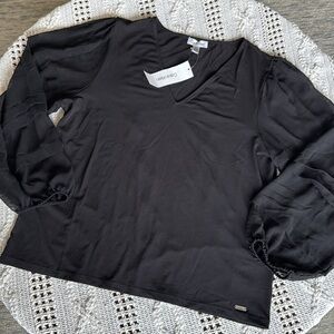 Calvin Klein Black Sheer Sleeve Relaxed Blouse